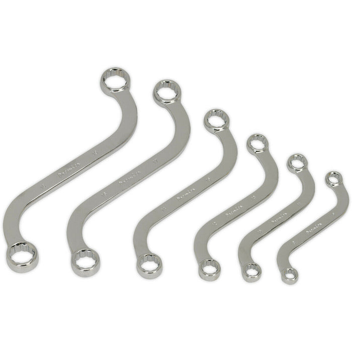 6pc Double Ended S Spanner Set - 8 to 19mm Metric 12 Point Curved Ring Wrench Loops