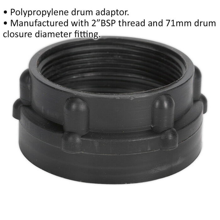 71mm DIN 71 Drum Adaptor - 2" BSP Thread - 71mm Drum Closure Diameter Fitting Loops