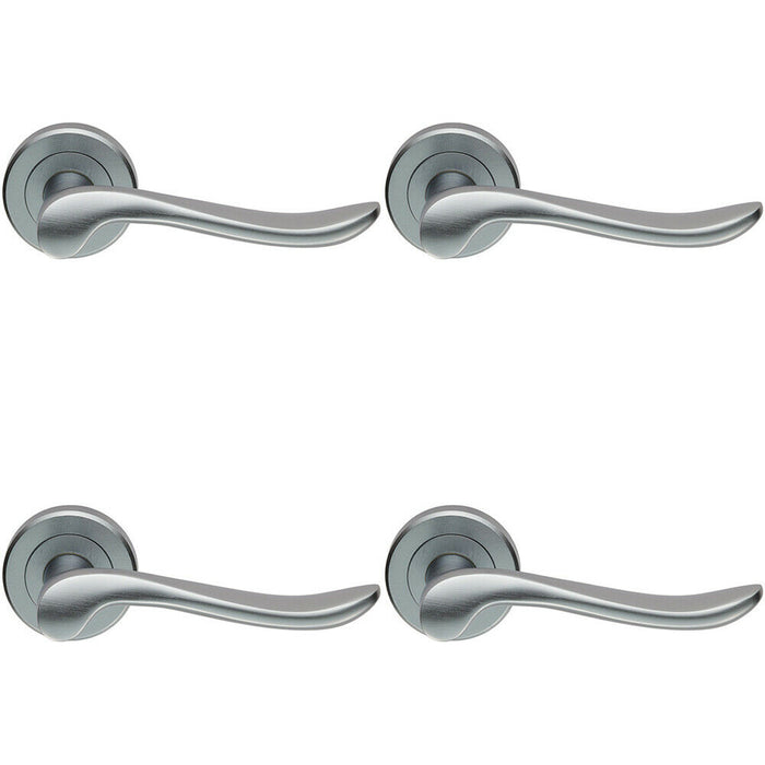 4x PAIR Scroll Shaped Lever Handle on Round Rose Concealed Fix Satin Chrome Loops