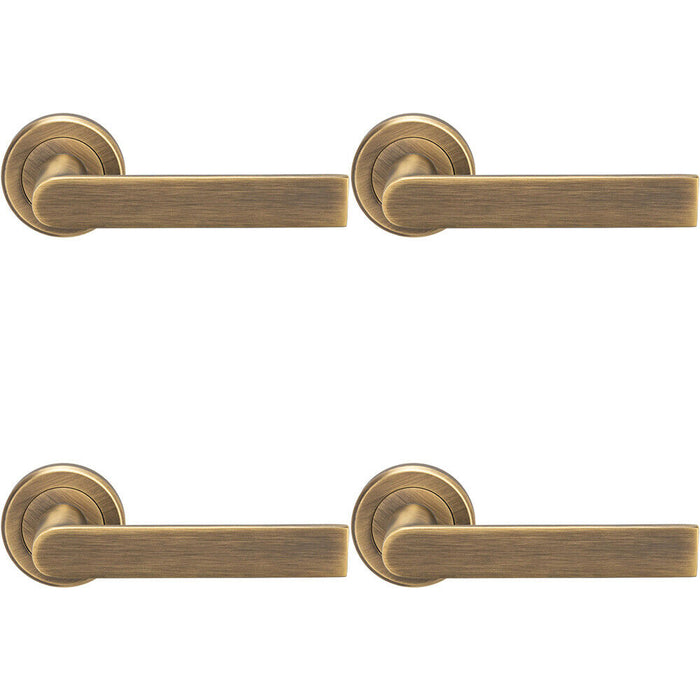 4x PAIR Flat Rectangular Bar Handle on Round Rose Concealed Fix Antique Brass Loops
