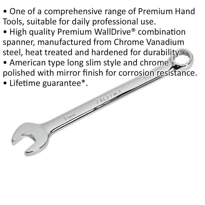 18mm Steel Combination Spanner - Long Slim Design Combo Wrench - Chrome Vanadium Loops