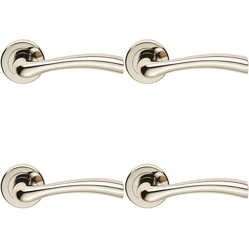 4x PAIR Curved Flowing Flared Handle Concealed Fix Round Rose Polished Nickel Loops