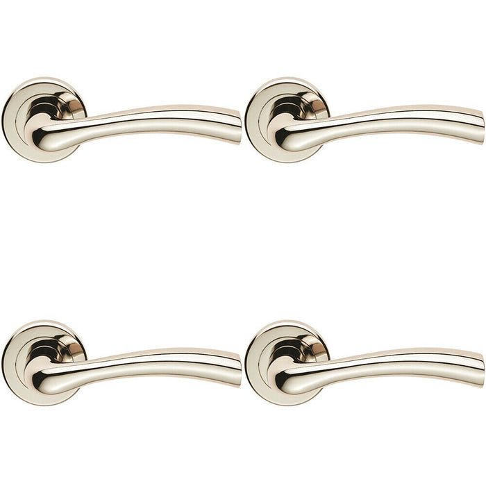 4x PAIR Curved Flowing Flared Handle Concealed Fix Round Rose Polished Nickel Loops