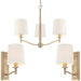 3 Bulb Ceiling Pendant Lamp & 2x Matching Wall Light Matt Antique Brass & Shade Loops