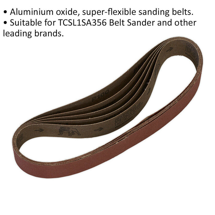 5 PACK - 30mm x 540mm Sanding Belts - 100 Grit Aluminium Oxide Cloth Backed Loop Loops