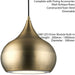 LED Ceiling Pendant Light 18W Cool White Bulb Matt Brass Hanging Dome Shade Loops