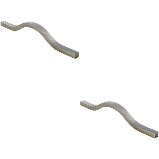 2x Curved Square Bar Pull Handle 240 x 12mm 160mm Fixing Centres Satin Nickel Loops