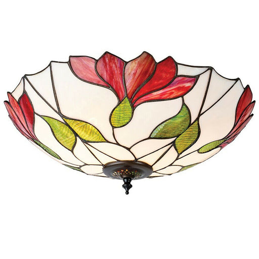 Tiffany Glass Semi Flush Ceiling Light Red Flower Round Inverted Shade i00035 Loops