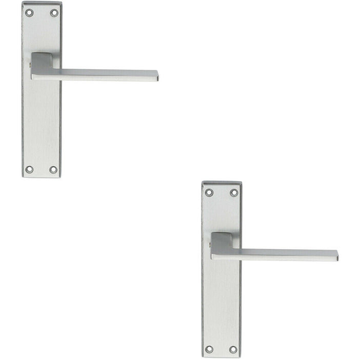 2x Flat Straight Lever on Latch Backplate Door Handle 180 x 40mm Satin Chrome Loops