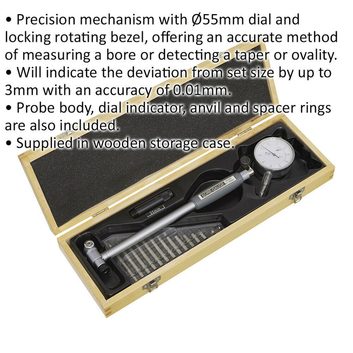 Dial Bore Gauge - 55mm Dial - 50mm to 160mm Range - Locking Rotating Bezel Loops