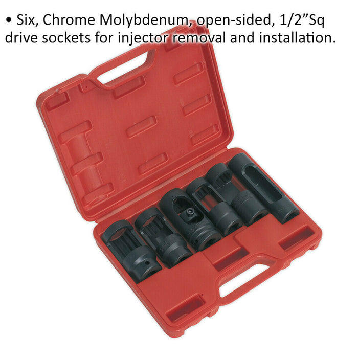 6 Piece Diesel Injector Window Socket Set - 1/2" Sq Drive - Injector Removal Loops