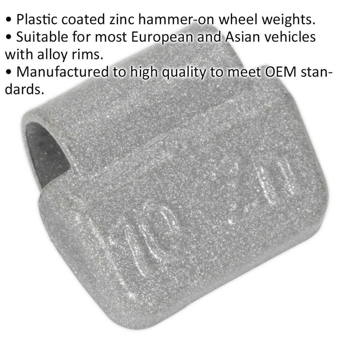 100 PACK 10g Hammer On Wheel Weights - Plastic Coated Zinc Alloy - Wheel Balance Loops