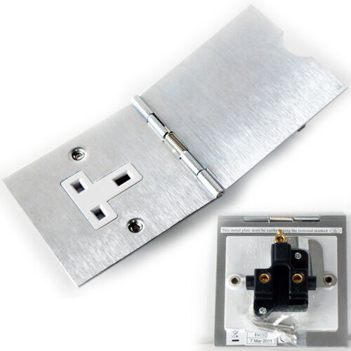 2x Single Floor Plug Socket Outlet UK Electrical 1 Gang 13A Mains Brushed Steel Loops