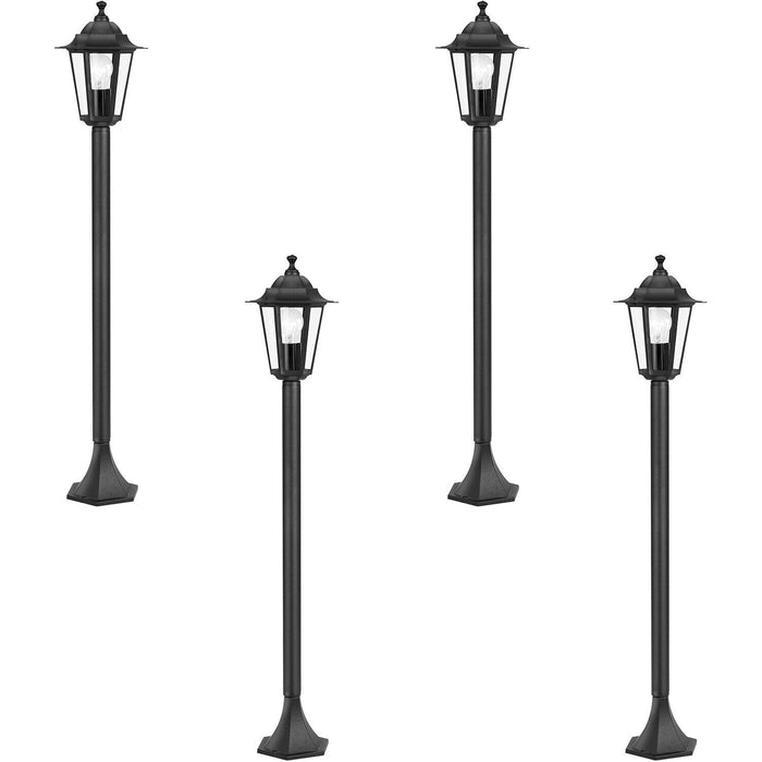 4 PACK IP44 Outdoor Bollard Light Black Cast Aluminium 60W E27 Tall Lamp Post Loops