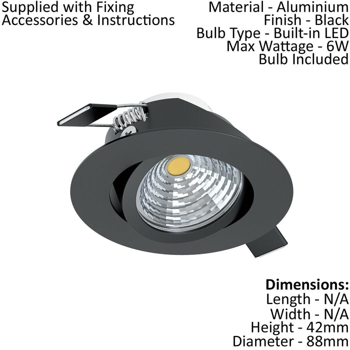 Wall / Ceiling Flush Downlight Black Aluminium 6W Built in LED 88mm Round Loops