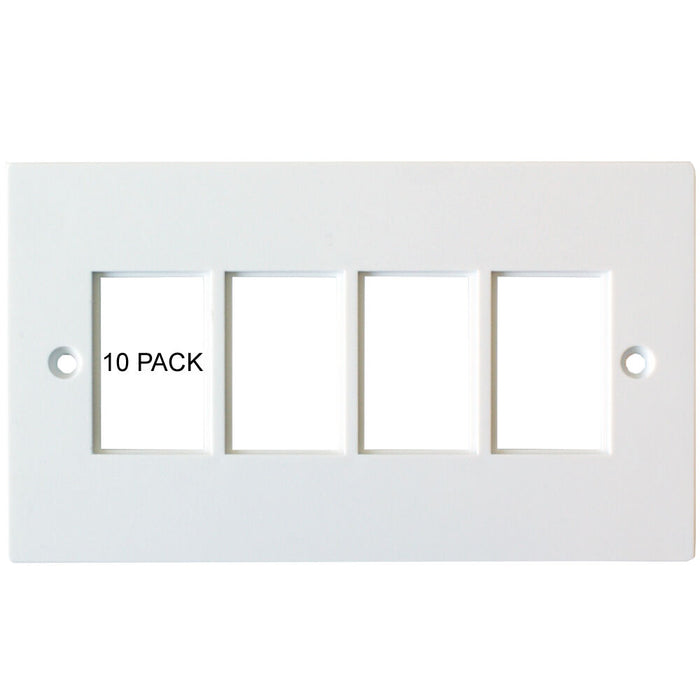 10 PACK Quad 4x Gang Module Modular Frames 25x38mm LJ6C Wall Face Plate Cable Loops