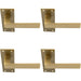 4x PAIR Straight Square Handle on Slim Lock Backplate 150 x 50mm Satin Brass Loops