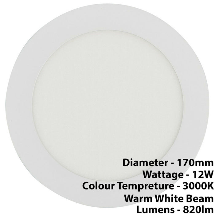 3x 170mm 12W LED Round Bulkhead Ceiling Light Warm White 820lm Corridor Lamp Loops