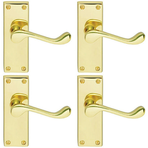 4x PAIR Victorian Scroll Handle on Latch Backplate 120 x 41mm Polished Brass Loops
