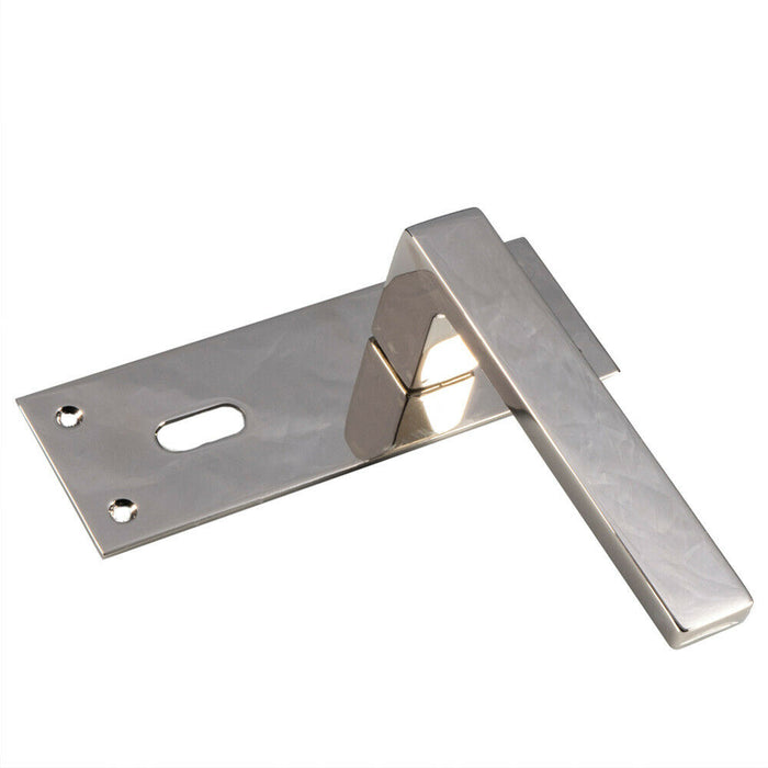 4x PAIR Straight Square Lever on Slim Lock Backplate 150 x 50mm Polished Nickel Loops