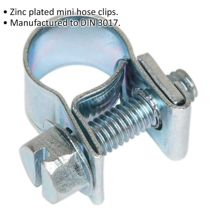 30 PACK Zinc Plated Mini Hose Clip - 7 to 9mm Diameter - Hose Pipe Clip Fixing Loops