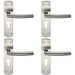4x Curved Bar Lever Door Handle on Euro Lock Backplate 172 x 44mm Satin Steel Loops