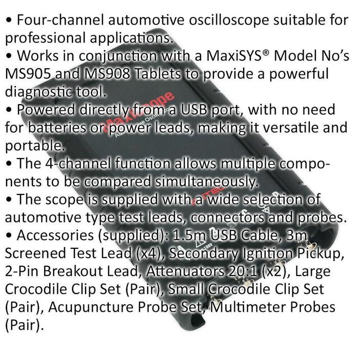 Four Channel Automotive Oscilloscope - USB Powered - Works with ys05729 Loops