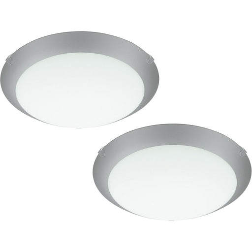 2 PACK Wall Flush Ceiling Light White Steel White Silver Satin Glass E27 1x60W Loops