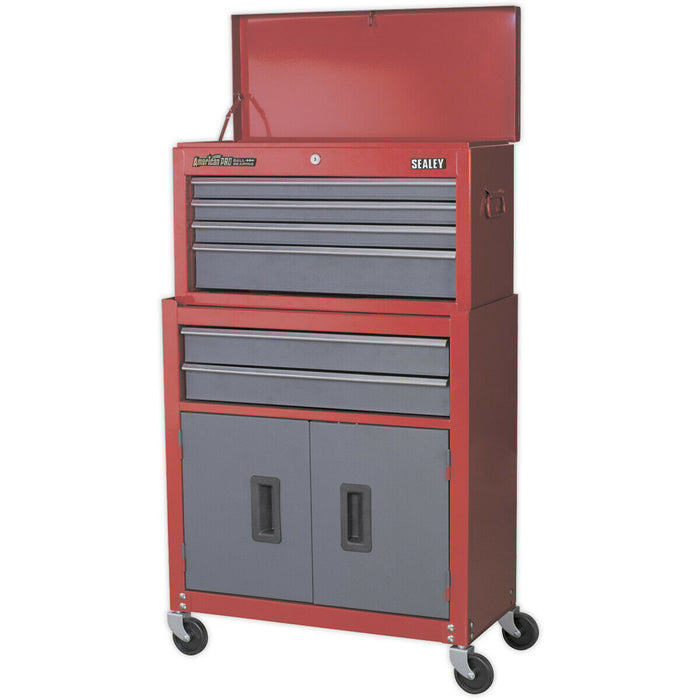 615 x 295 x 705mm RED 6 Drawer Topchest & Rollcab Combination Tool Chest Unit Loops