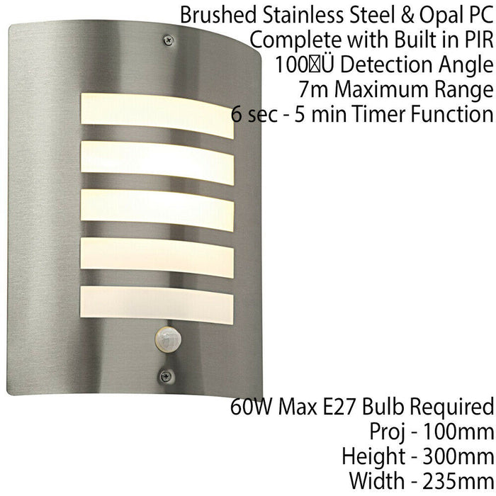 IP44 Outdoor Wall Light PIR Motion Sensor Brushed Steel & Diffuser E27 Edison Loops
