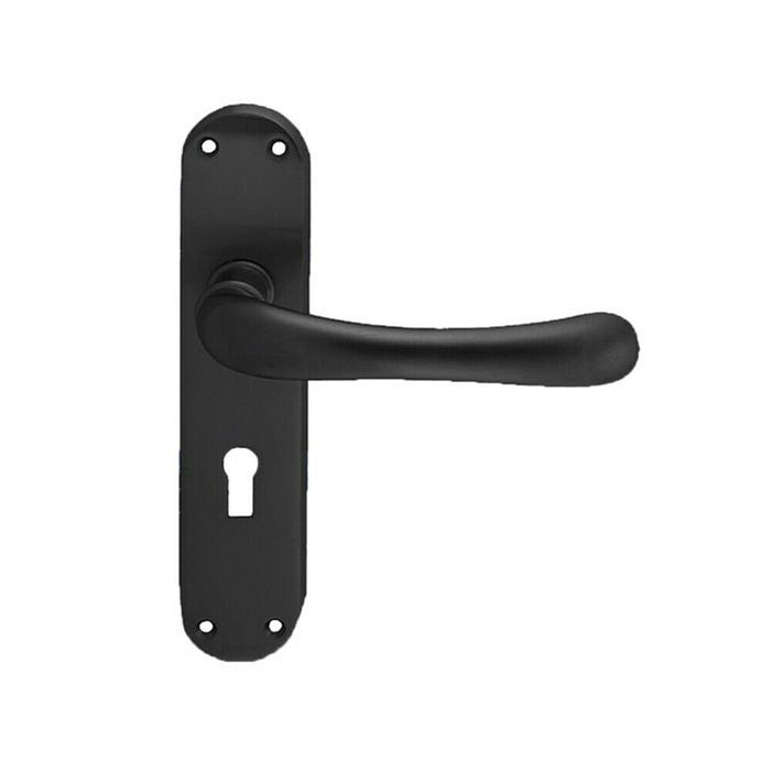 2x PAIR Smooth Rounded Handle on Shaped Lock Backplate 185 x 42mm Matt Black Loops