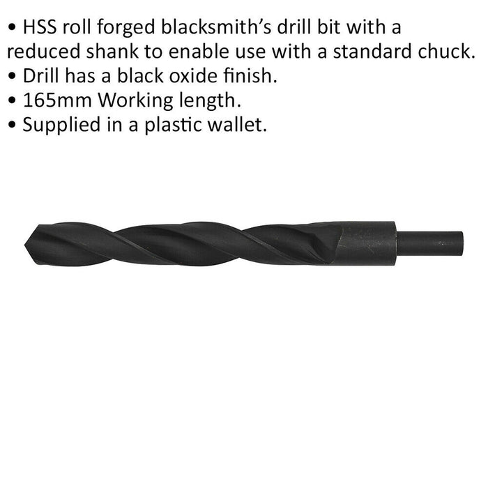 23.5 x 230mm HSS Roll Forged Blacksmith Drill Bit - Reduced Shank - 165mm Flute Loops