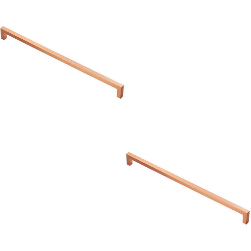 2x Square Block Handle Pull Handle 330 x 10mm 320mm Fixing Centres Satin Copper Loops