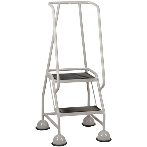 2 Tread Mobile Warehouse Steps GREY 1.19m Portable Safety Ladder & Wheels Loops