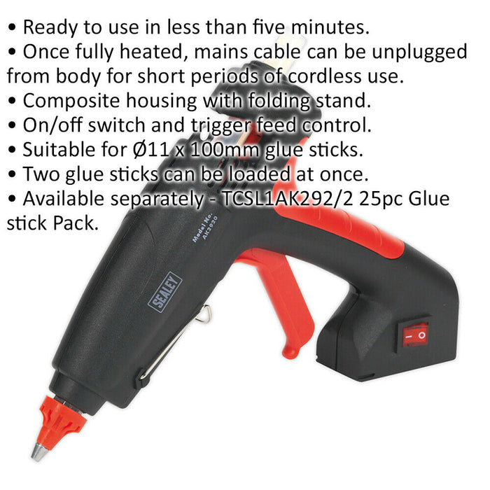 80W Electric Glue Gun - Composite Housing - Folding Stand - Hot Glue Adhesive Loops