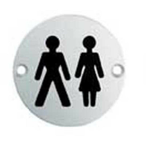 Bathroom Door Unisex Symbol Sign 76mm Diameter Satin Anodised Aluminium Loops