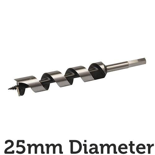 25mm x 235mm Long Hardened Steel Auger Drill Bit Hex Shank Shaft Woodwork Timber Loops