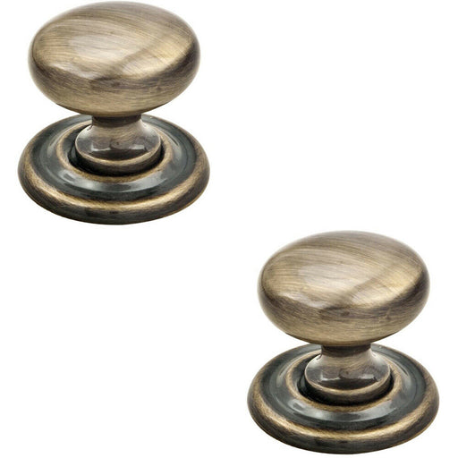 2x Tiered Mushroom Cupboard Door Knob 32mm Diameter Brass Cabinet Handle Loops