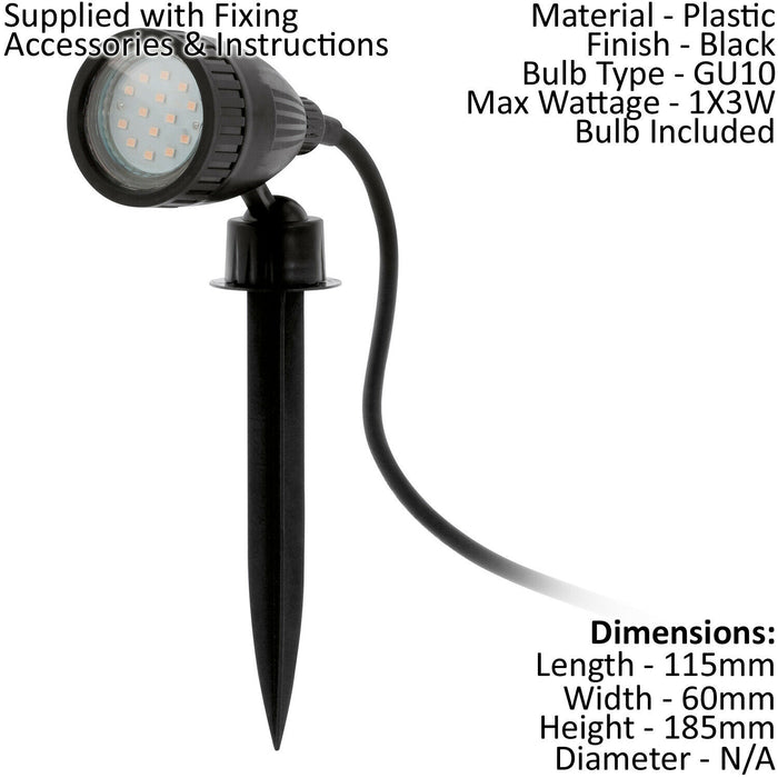 IP44 Outdoor Ground Spike Light Black Plastic 1 x 3W GU10 Bulb Spotlight Loops