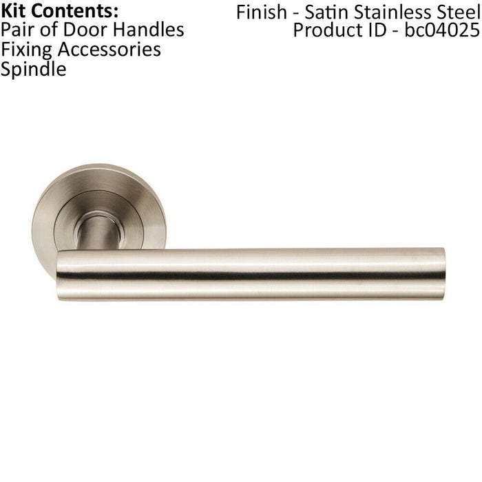 Straight Round Bar Handle on Round Rose Concealed Fix Satin Stainless Steel Loops
