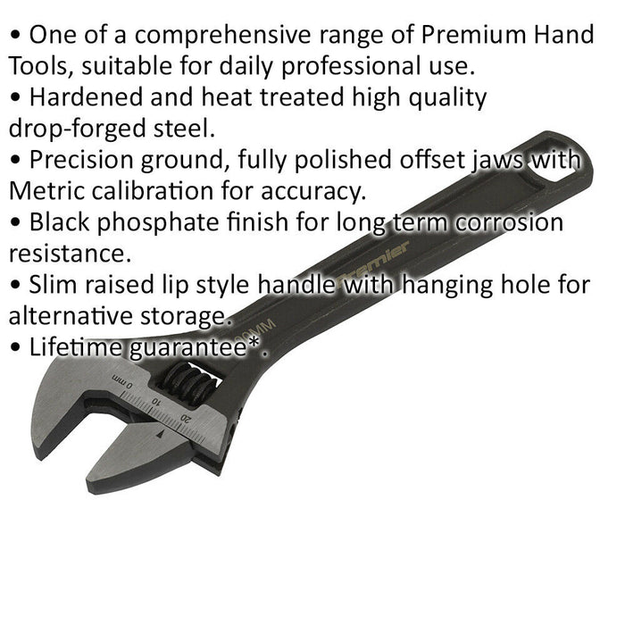 200mm Adjustable Drop Forged Steel Wrench - 24mm Offset Jaws Metric Calibration Loops