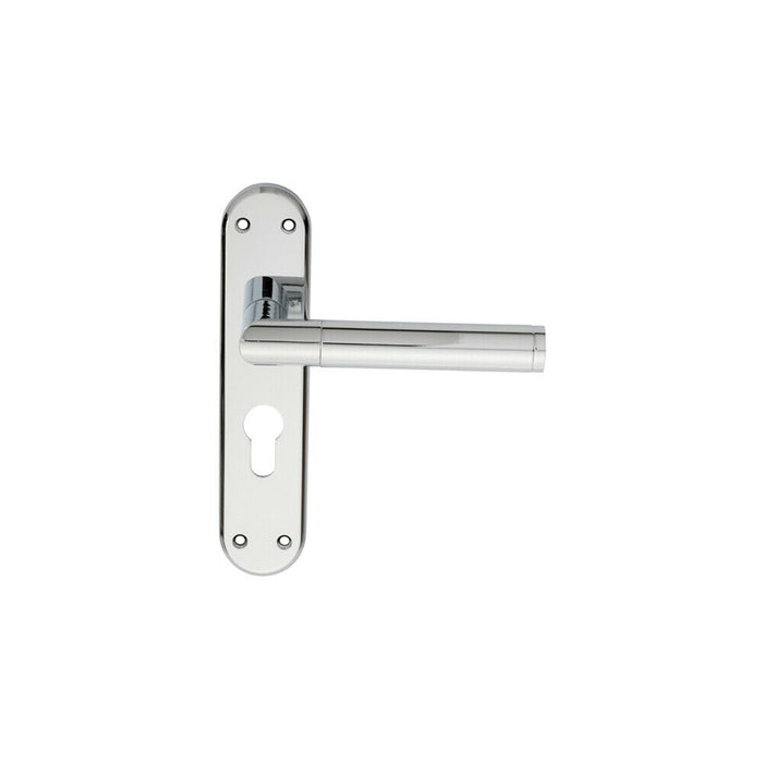Round Bar Lever on Euro Lock Backplate Door Handle 180 x 40mm Polished Chrome Loops