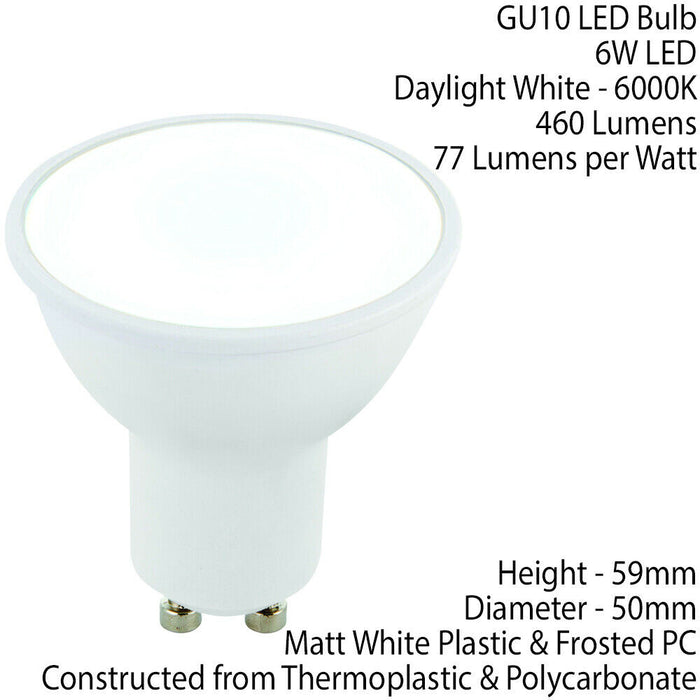 6W LED GU10 Light Bulb Frosted Daylight White 6000K 460 Lumen Outdoor & Bathroom Loops