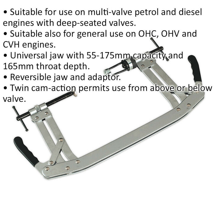 Multi-Valve Spring Compressor - 55 to 175mm Jaw - Suits Petrol & Diesel Engines Loops