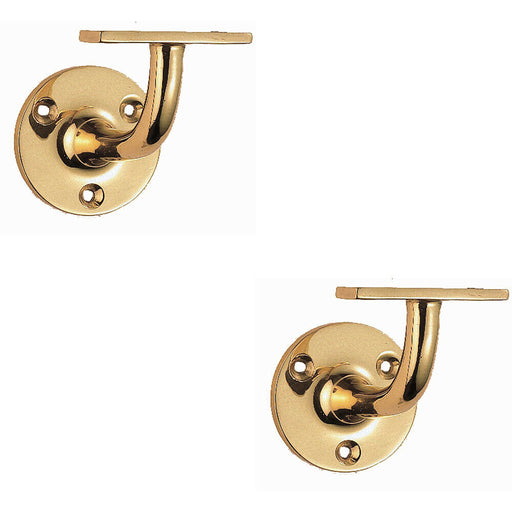 2x Heavyweight Handrail Bannister Bracket 80mm Projection Polished Brass Loops