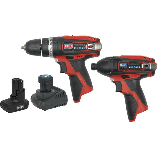 6 Piece 12V Cordless Power Tool Bundle - 2 Batteries & Charger - Storage Bag Loops