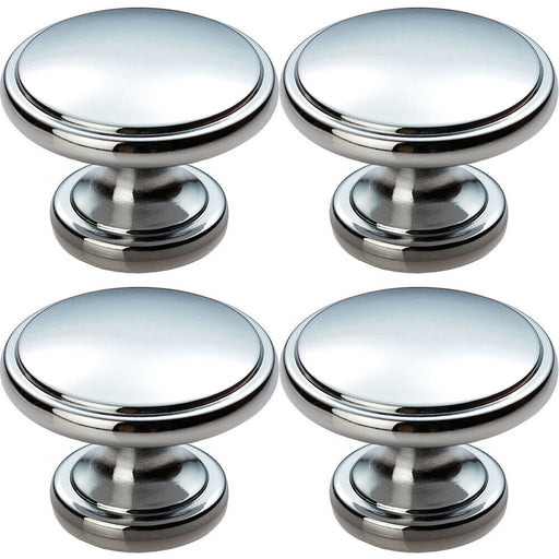 4x Ring Domed Cupboard Door Knob 38.5mm Diameter Polished Chrome Cabinet Handle Loops