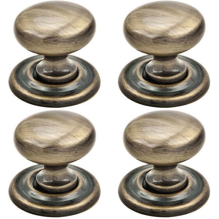4x Tiered Mushroom Cupboard Door Knob 32mm Diameter Brass Cabinet Handle Loops
