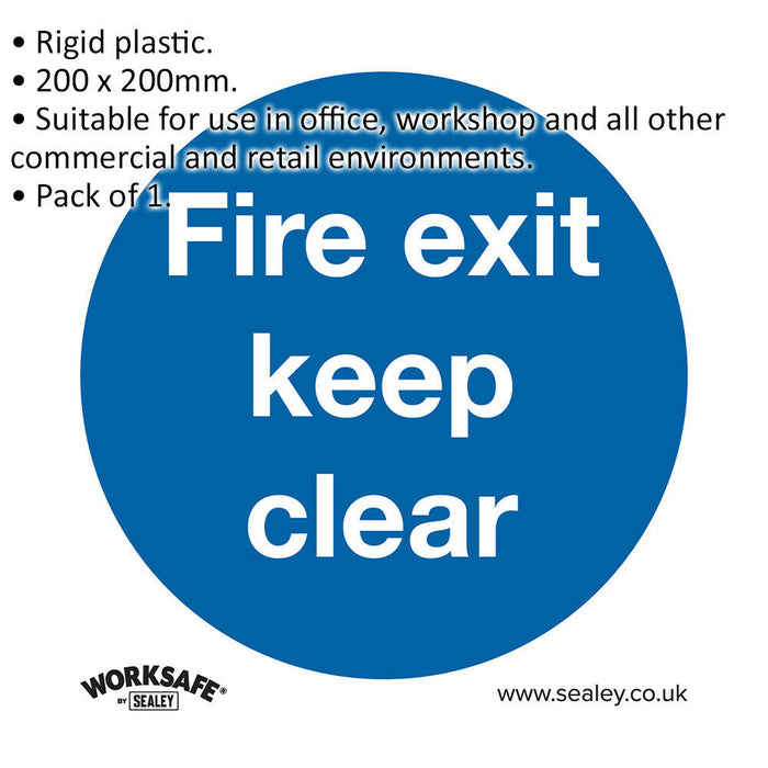 1x FIRE EXIT KEEP CLEAR Health & Safety Sign - Rigid Plastic 200 x 200mm Warning Loops