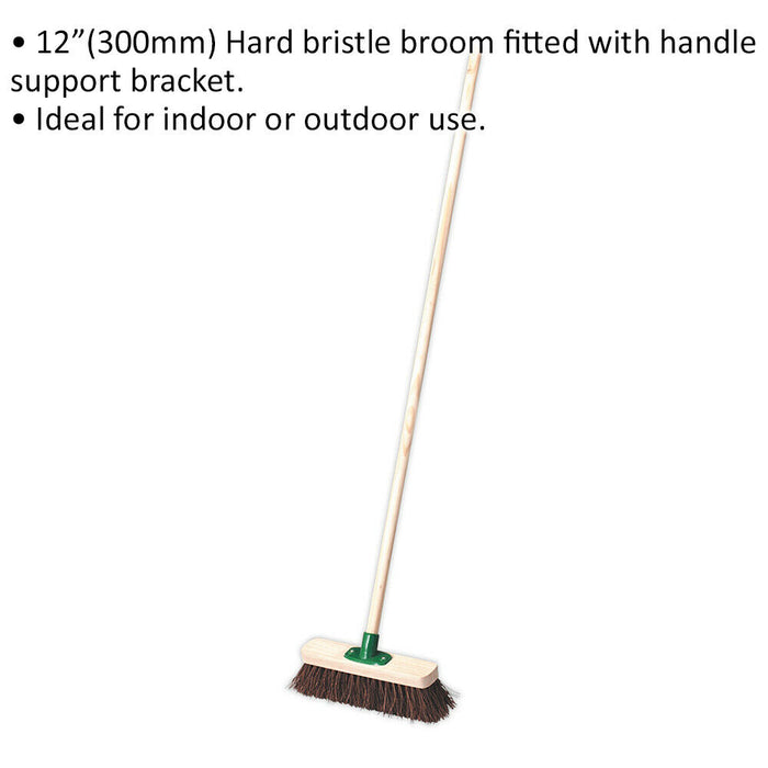 Hard Bristle Outdoor Broom Stick - 300mm Brush Head - Hard Bassine Bristles Loops